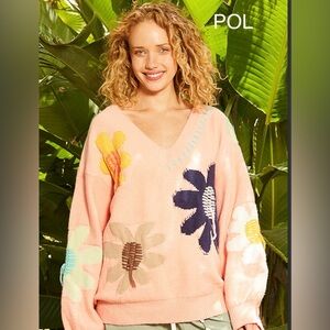 POL Gorgeous Pink Flower Sweater Large